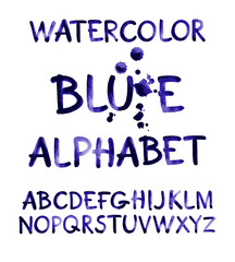 Watercolor hand written purple alphabet. Vector watercolor