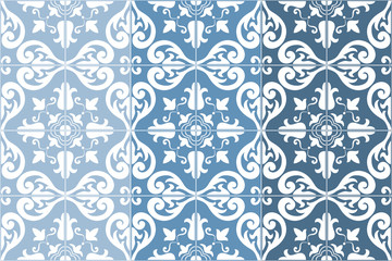 Traditional ornate portuguese tiles azulejos, 3 tone variations in blue. Vintage pattern. Abstract background. Vector illustration, eps. 
