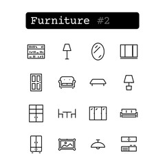 Set line thin icons. Vector. Shopping, furniture