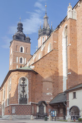 Poland, Krakow, Plac Mariacki Square st Mary Curch, Midday