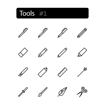 Set line thin icons. Vector. Tools editor