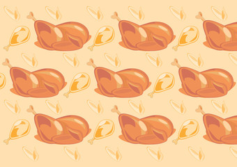 seamless pattern of roast legs and wings of chicken turkeys for thanksgiving and Christmas, background, packing wrapping paper, vector illustration