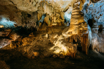 Stalactites and stalagmites in the famous Nerja Caves, In Nerja,