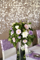 Closeup of the floral wedding decoration