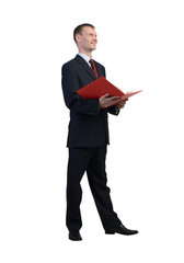 Businessman reading red book
