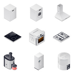 Household appliances detailed isometric icons set, part 1