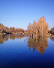 Fototapeta na wymiar Oleggio bridge - autumn colors on the river