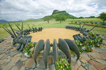 Memorial to the Zulu Dead at Sandlwana hill with Sphinx in background, the scene of the Anglo Zulu...