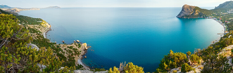 Fototapeta na wymiar Summer coastline panorama (Crimea, Ukraine).