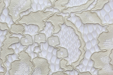 The macro shot of the beige lace texture material