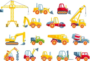 Meubelstickers Set of toys heavy construction machines in a flat style. © yustus