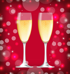Background with Realistic Glasses of Champagne