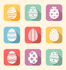Flat icon of Easter ornate eggs, long shadow style