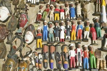 Fototapeta premium Brightly colored wooden Colonial Dolls in Cape Town, South Africa