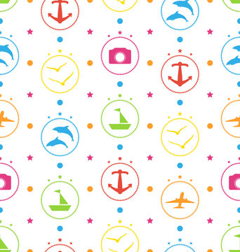 Travel Seamless Pattern with Colorful Elements
