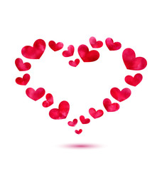 Pink painted watercolor hearts isolated on white background for 