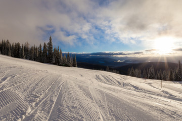 Sunrise in ski resort