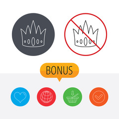 Crown icon. Royal king hat sign.