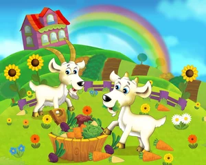 Foto op Plexiglas The farm scene for kids - cartoon background - illustration for the children © honeyflavour