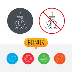 Cruise icon. Ship travel sign.
