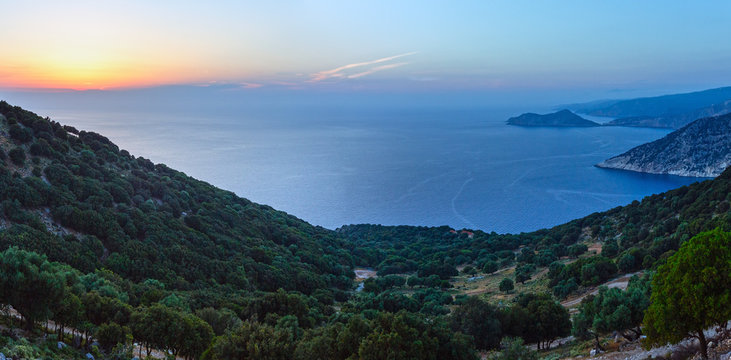 Sunset summer coastline ( Kefalonia, Greece).
