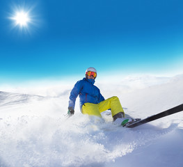 Fototapeta na wymiar Winter snowy landscape with free-rider