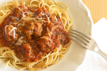 Spaghetti with meatballs in tomato sauce