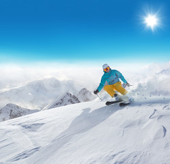 Naklejka na ściany i meble Winter snowy landscape with free-rider