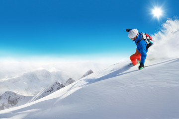 Fototapeta na wymiar Winter snowy landscape with free-rider