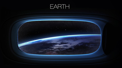 Earth - Beauty of solar system planet in spaceship window porthole. Elements of this image furnished by NASA