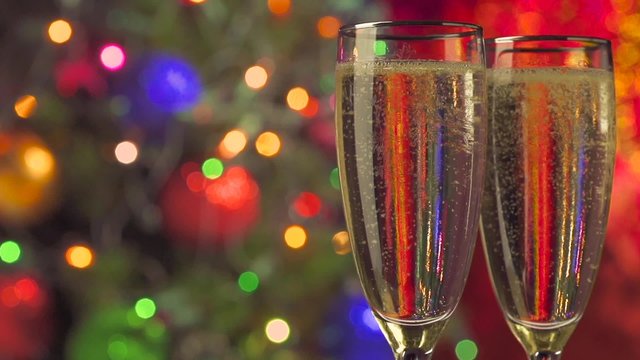 two glasses of champagne ready for christmas celebration
