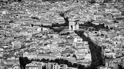 Fototapety  Aerial view of Triumphal Arch, Paris, France. Black and white photo.