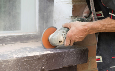  cutting bricks using grinders