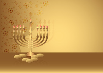 Fototapeta na wymiar Postcard for congratulations with Festival of Lights Hanukkah