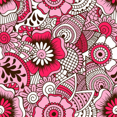 Hand drawn seamless pattern with floral elements. 