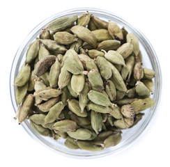 Cardamon Seeds in a bowl (isolated on white)