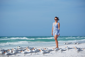 Young woman on Siesta Key beach, Florida