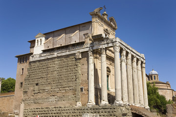 Fototapeta na wymiar Temple of Antoninus and Faustina built in 141 AD, at the Roman Forum, Rome, Italy, Europe