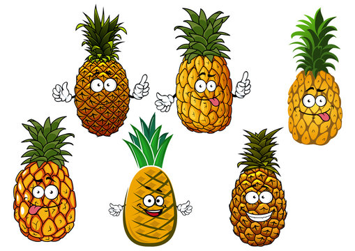 Juicy pineapple fruits cartoon characters