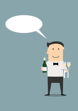 Waiter with champagne and wine glasses