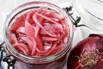 pickled red onion in jar