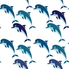 Naklejka premium Seamless pattern with dolphins on a white background.