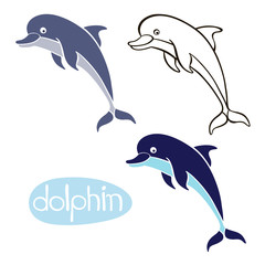 Set of  dolphins  isolated on white background. Hand drawn vector illustration