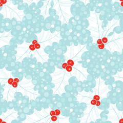 Seamless pattern with holly. Christmas  background.