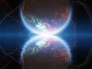 Exosolar Planet Rise over quiet waters