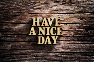 Have a nice day. Words on old wooden board.