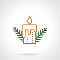Festive candle simple color line vector icon