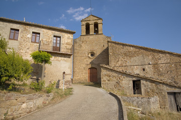 Fototapeta na wymiar Historic building in Pyrenees of Spain, Escola de Postguerra de Castellar de la Ribera