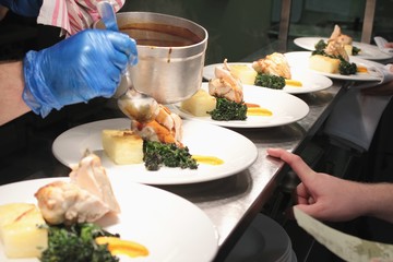 plated food in kitchen