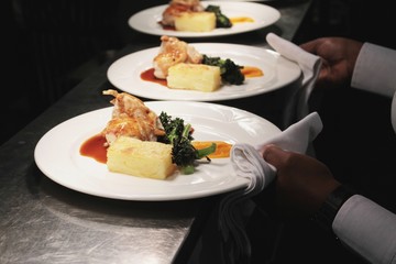plated food in kitchen
